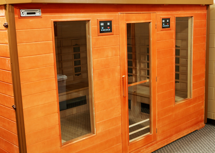 outside view of sauna with wood siding