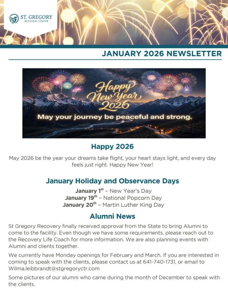 St. Gregory Recovery Center January 2026 Alumni Newsletter